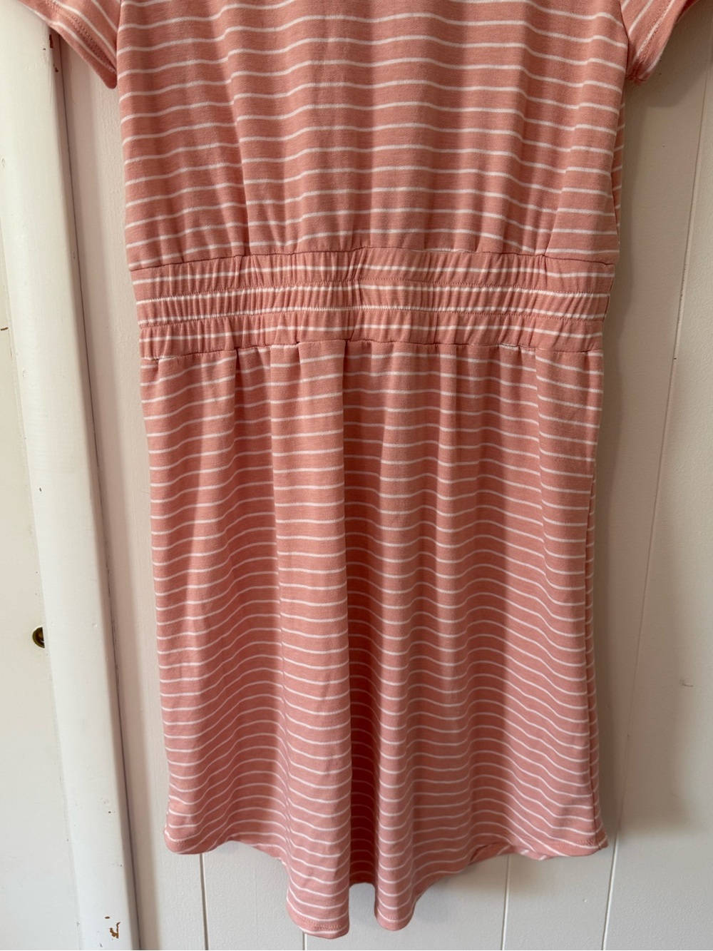 Gilli Pink and White Striped Short Sleeve Drawstring Waist Dress - Picture 8 of 8